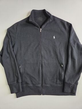 Polo by Ralph Lauren Black Full-Zip Sweatshirt with White Pony Logo LG